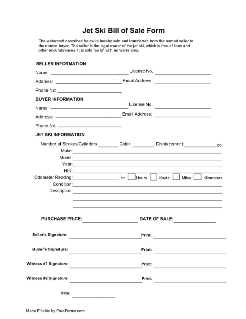 thumbnail of Jetski Bill of Sale Form