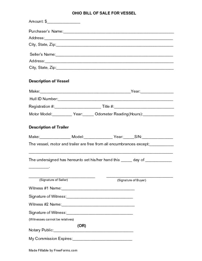 thumbnail of Ohio Boat Bill of Sale Form